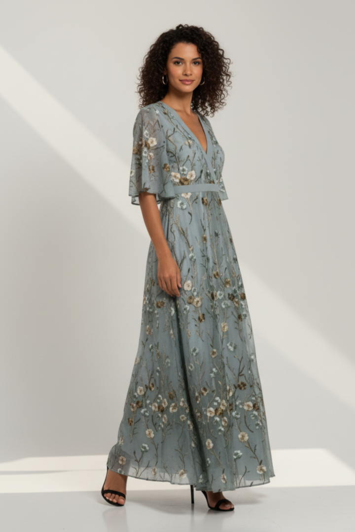 GRACE | ELEGANT V-NECK BELTED BOHO DRESS