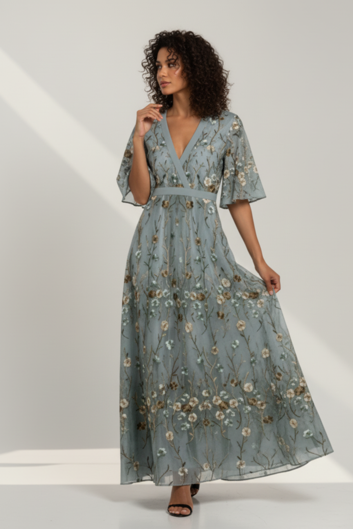 GRACE | ELEGANT V-NECK BELTED BOHO DRESS