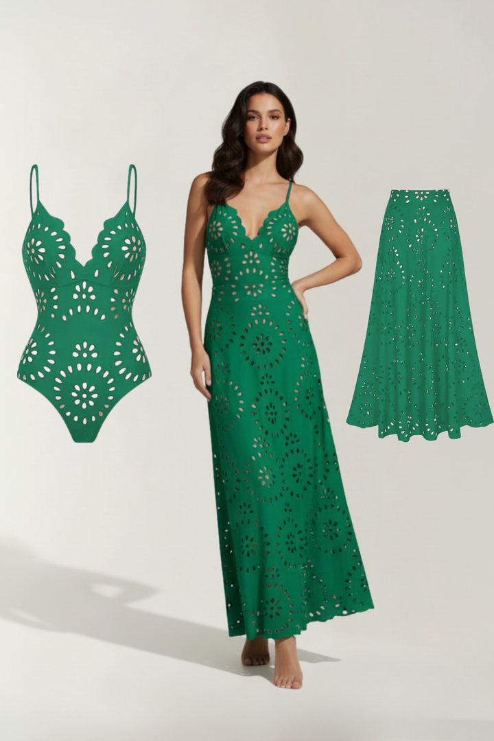 ISABELLA | SWIMSUIT WITH SKIRT AND CUTOUT FLORAL DETAIL