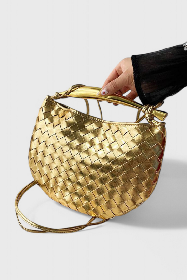 GERDA | WOVEN BAG WITH GOLDEN HANDLE