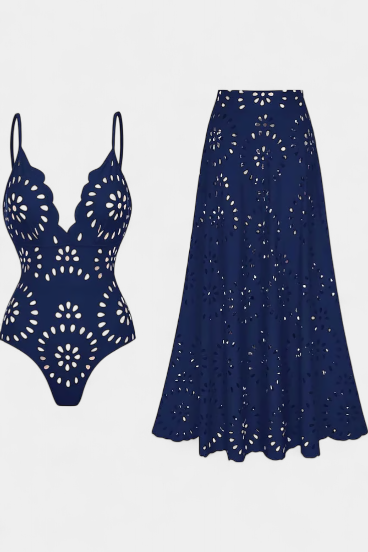 ISABELLA | SWIMSUIT WITH SKIRT AND CUTOUT FLORAL DETAIL