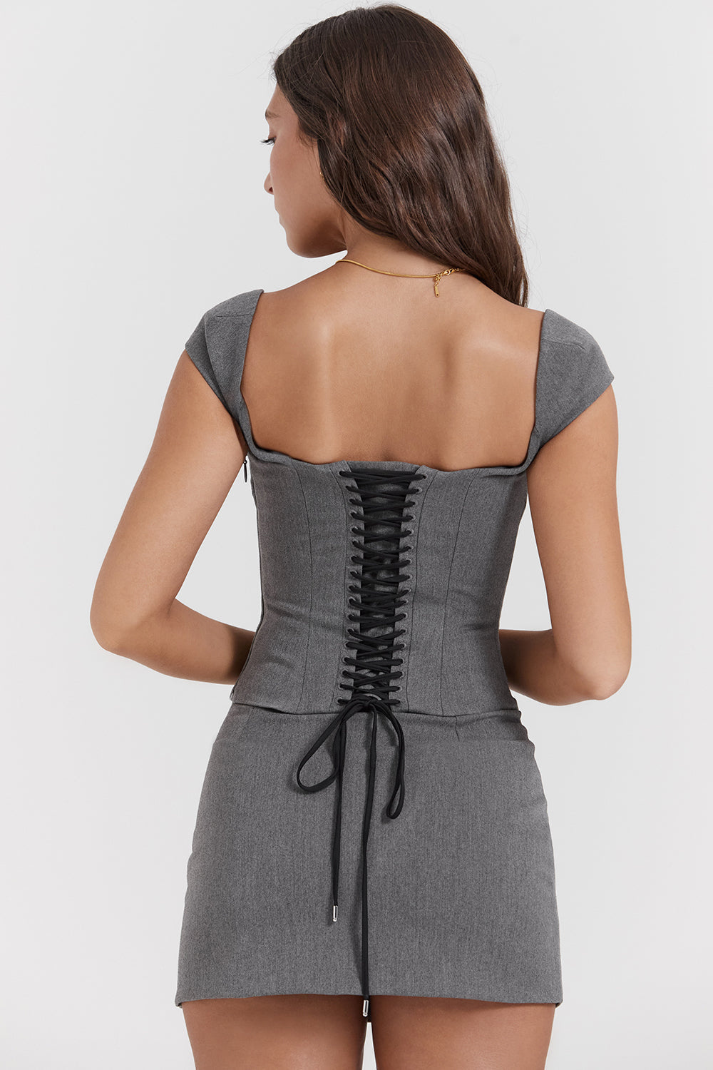 OLIVIA | GREY CORSET MINI DRESS WITH LACE BACK