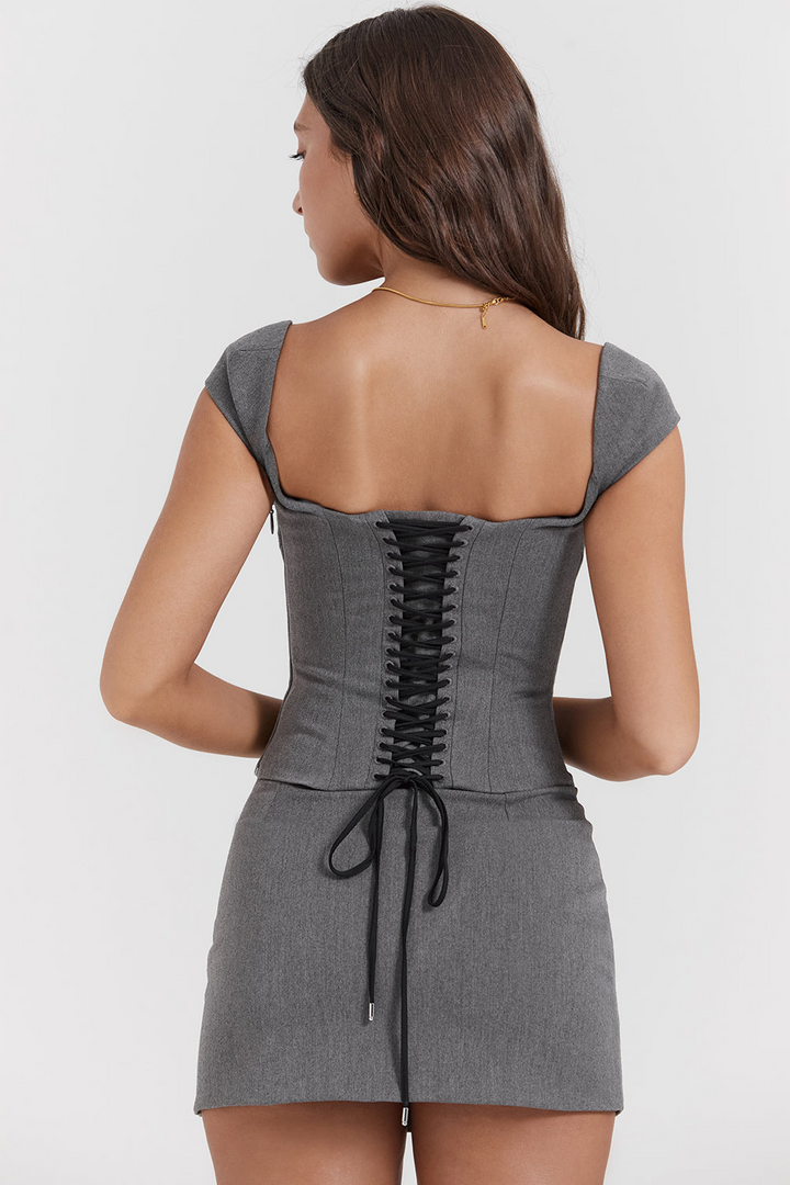 OLIVIA | GREY CORSET MINI DRESS WITH LACE BACK