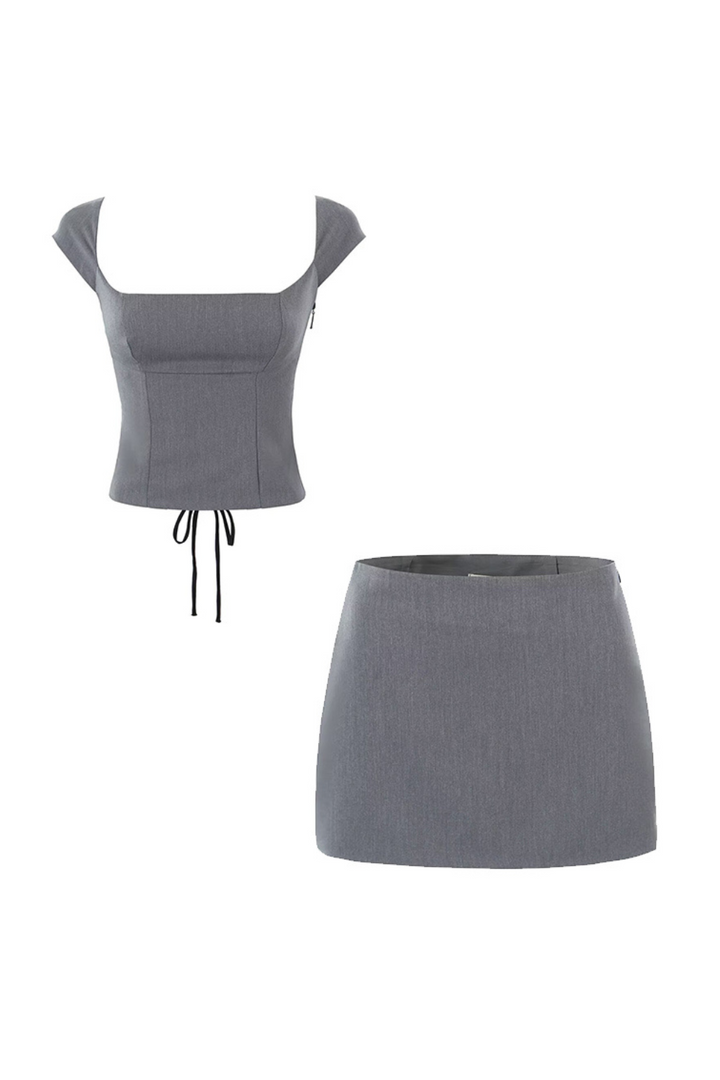 OLIVIA | GREY CORSET MINI DRESS WITH LACE BACK