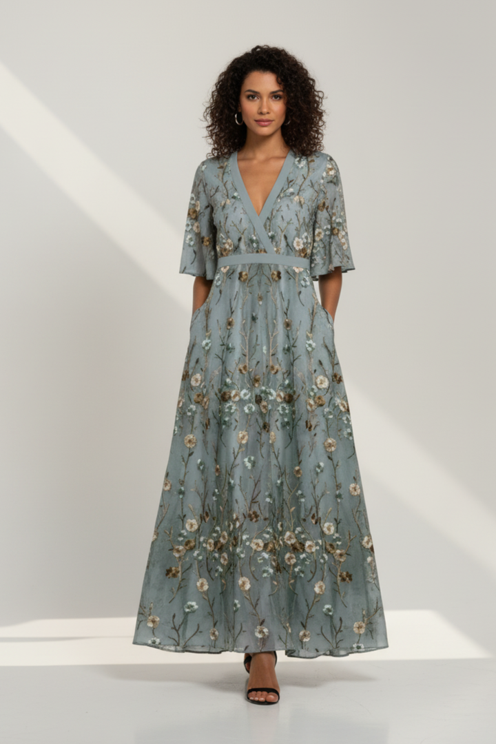 GRACE | ELEGANT V-NECK BELTED BOHO DRESS