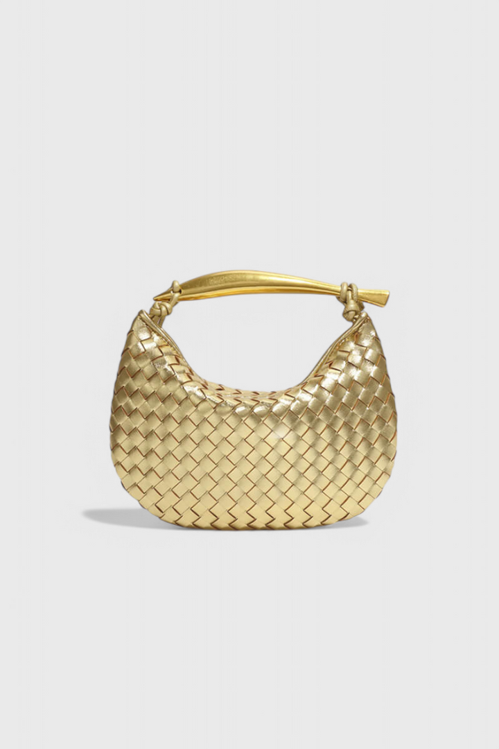 GERDA | WOVEN BAG WITH GOLDEN HANDLE