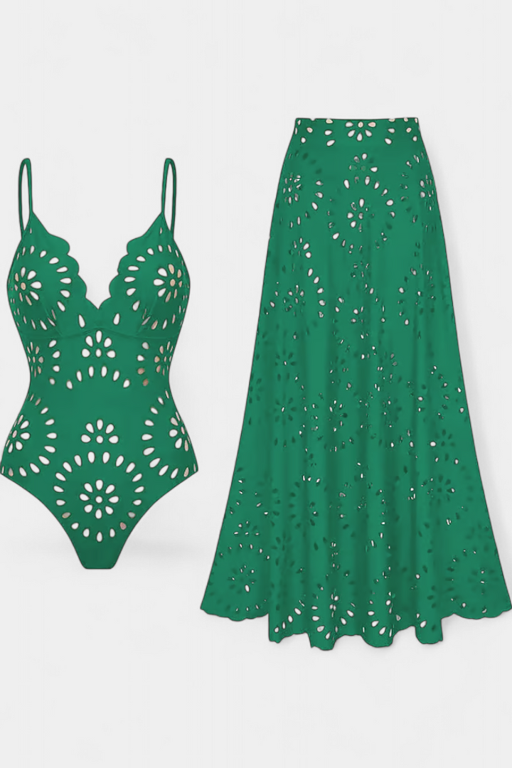 ISABELLA | SWIMSUIT WITH SKIRT AND CUTOUT FLORAL DETAIL